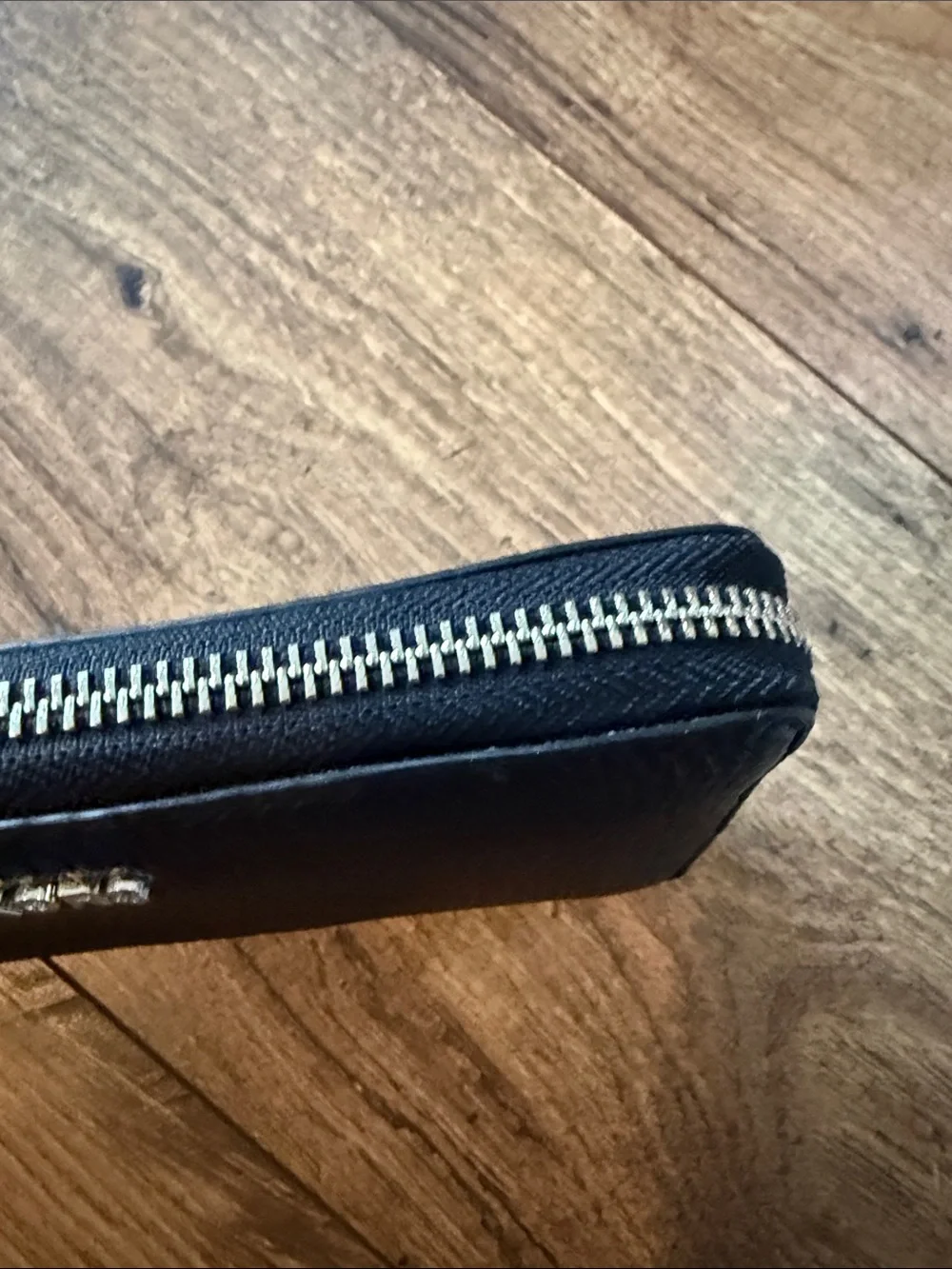Michael Kors Black Pebbled Leather Zip Wallet with Gold Logo